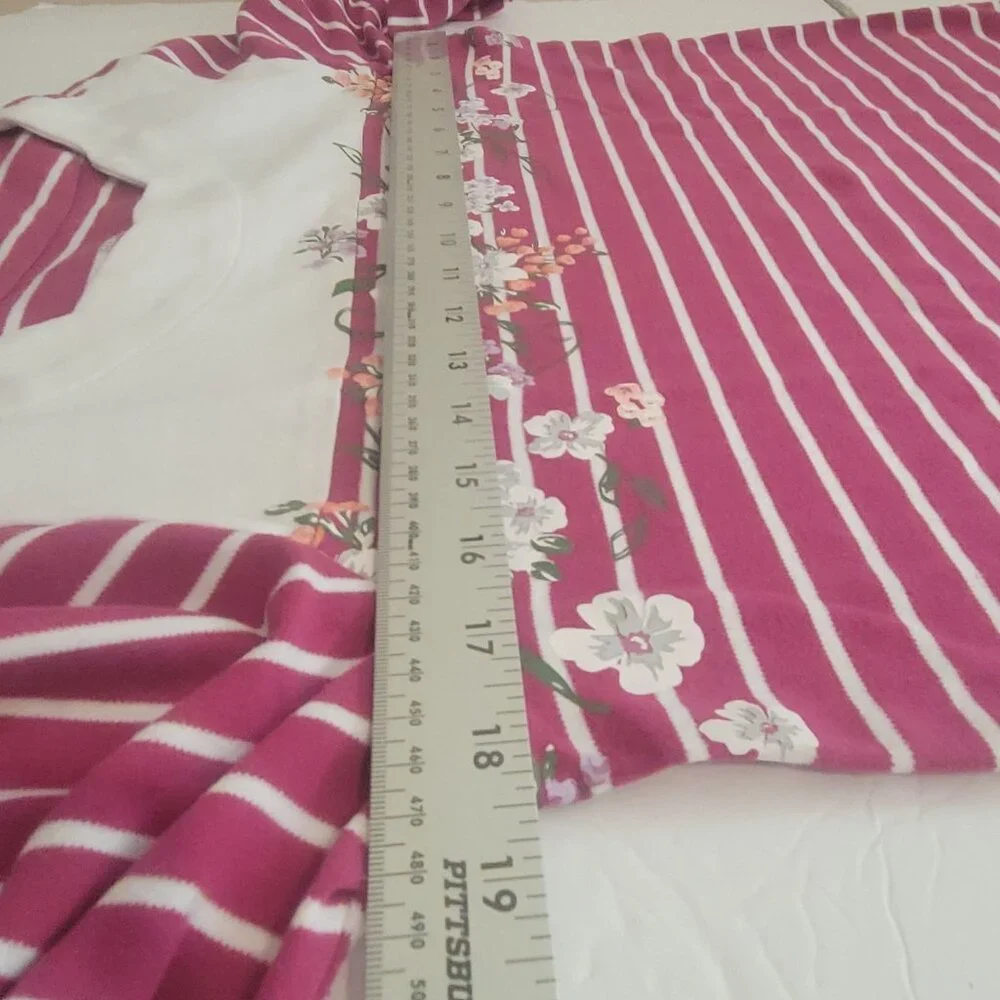 Blair Womens Small Striped Floral Tunic Top 3/4 Sleeves Burgundy & White Cotton - Picture 13 of 13